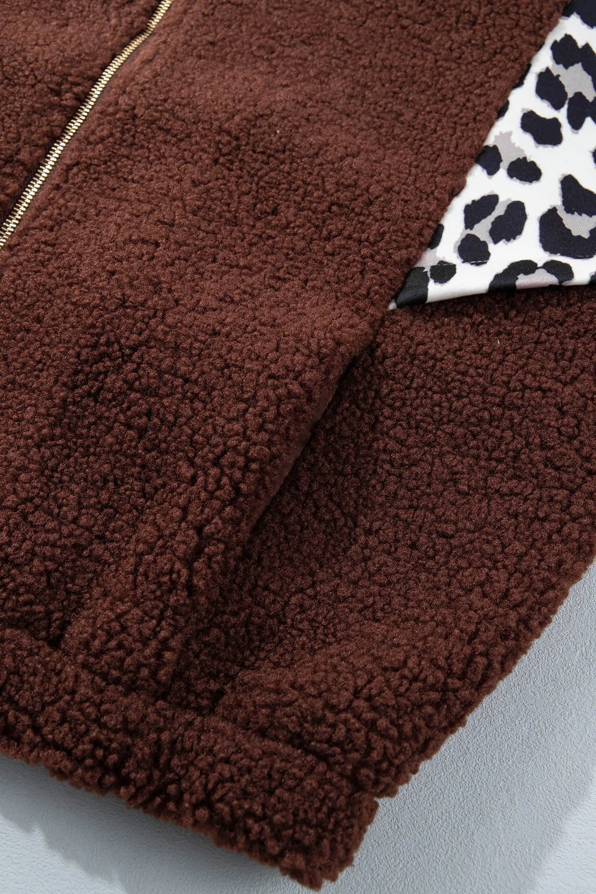 Coffee Leopard Patchwork Fleece Western Style Zip-up Collar Jacket