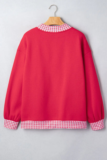 Pink Colorblock Polka Dot Contrast Trim Oversized Sweatshirt