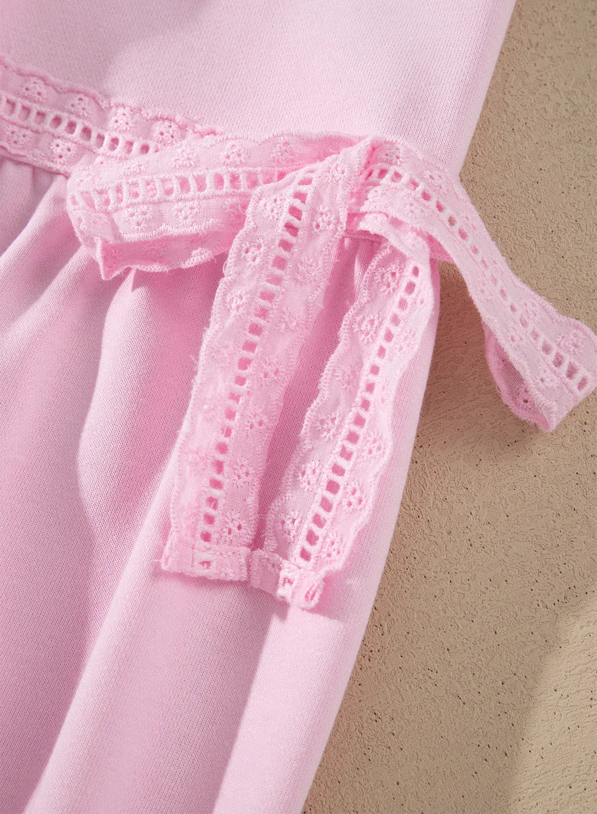 Parchment Solid Color Raw Seam Lace Detail Loose Casual Sweatshirt