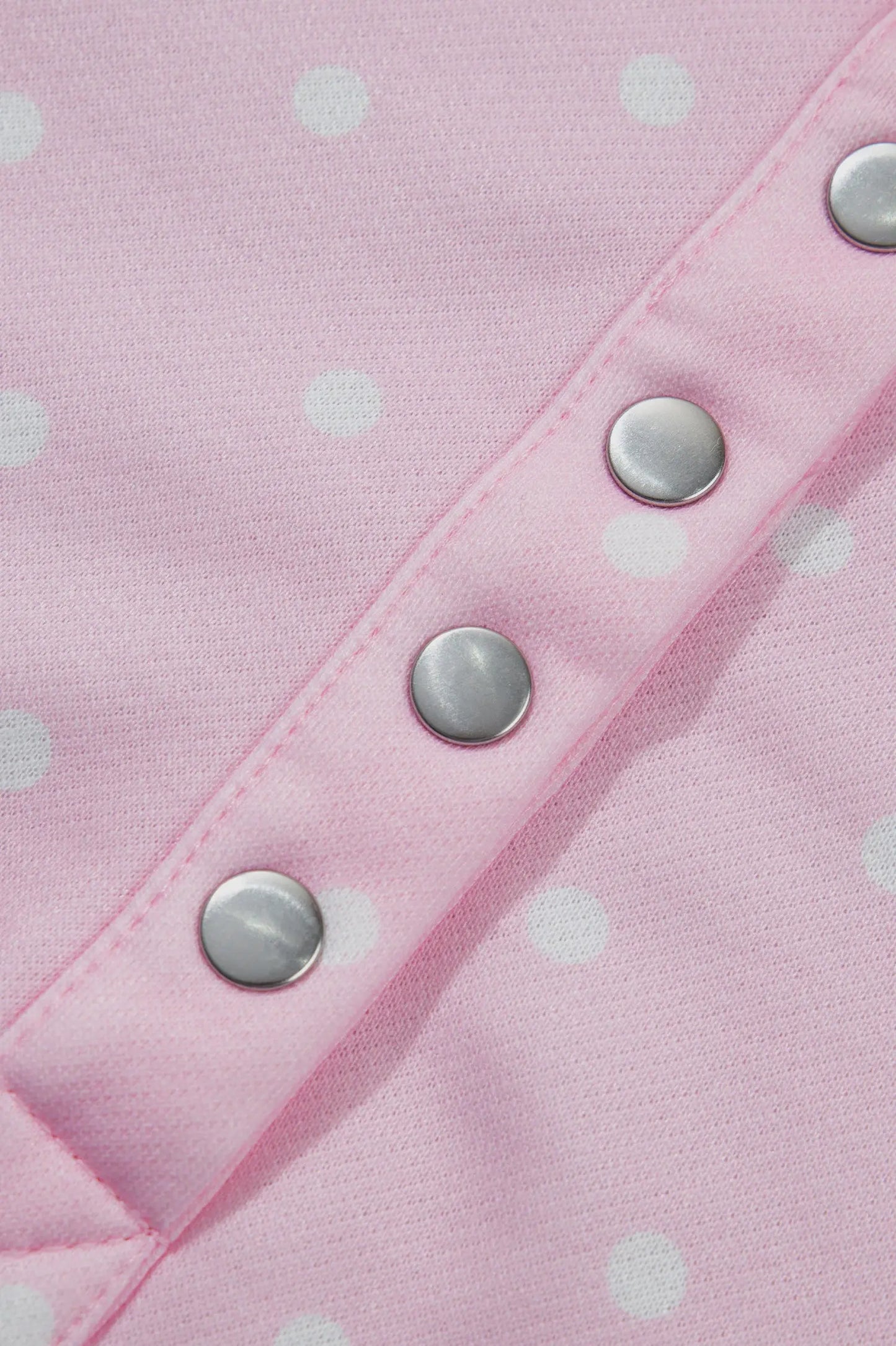 Pink Polka Dot Print Metal Button Collar Casual Pullover Sweatshirt