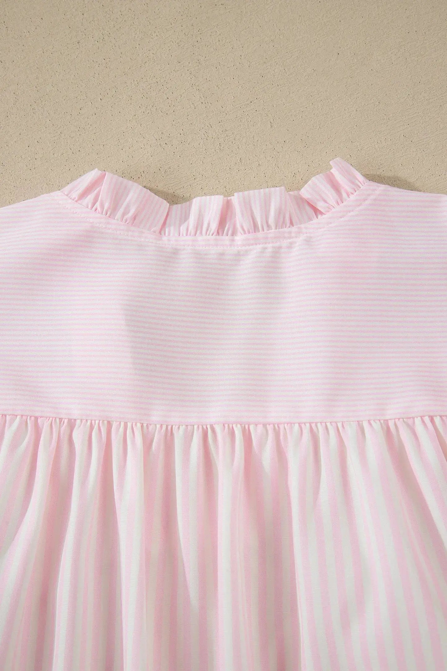 Pink Stripe Contrast Trim V Neck Flutter Sleeve Blouse - Blouses & Shirts
