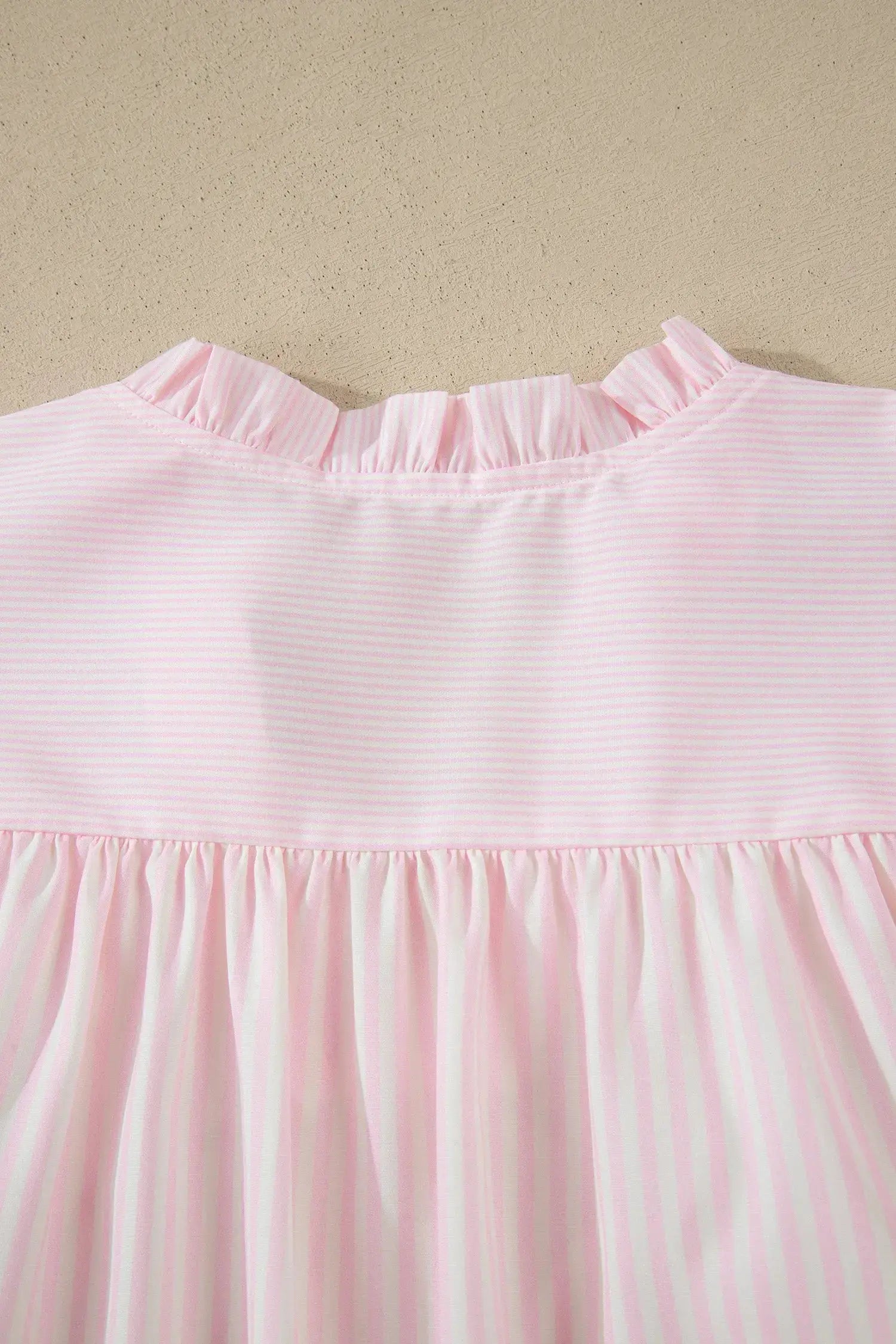 Pink Stripe Contrast Trim V Neck Flutter Sleeve Blouse - Blouses & Shirts