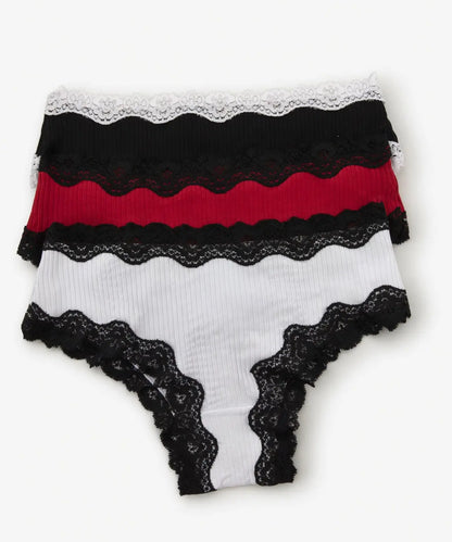 Pack of 3 stretch cheeky with lace trimming in contrast 95% cotton Nataliz