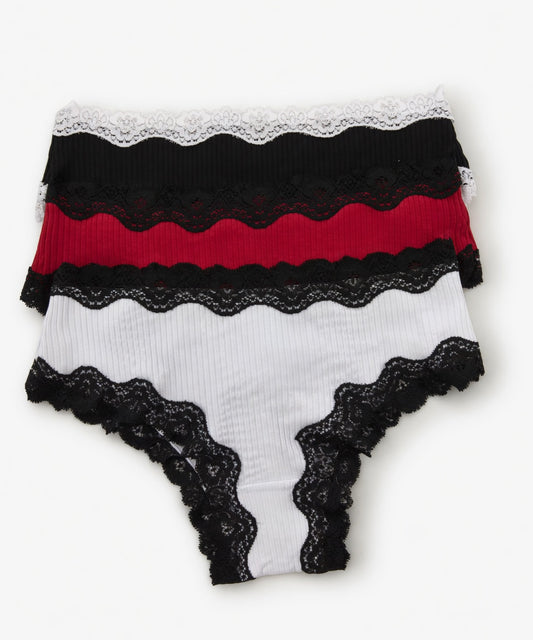 Pack of 3 stretch cheeky with lace trimming in contrast 95% cotton