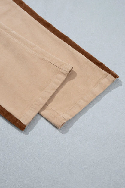 Smoke Gray Corduroy Side Panel Colorblock Straight Leg Pants