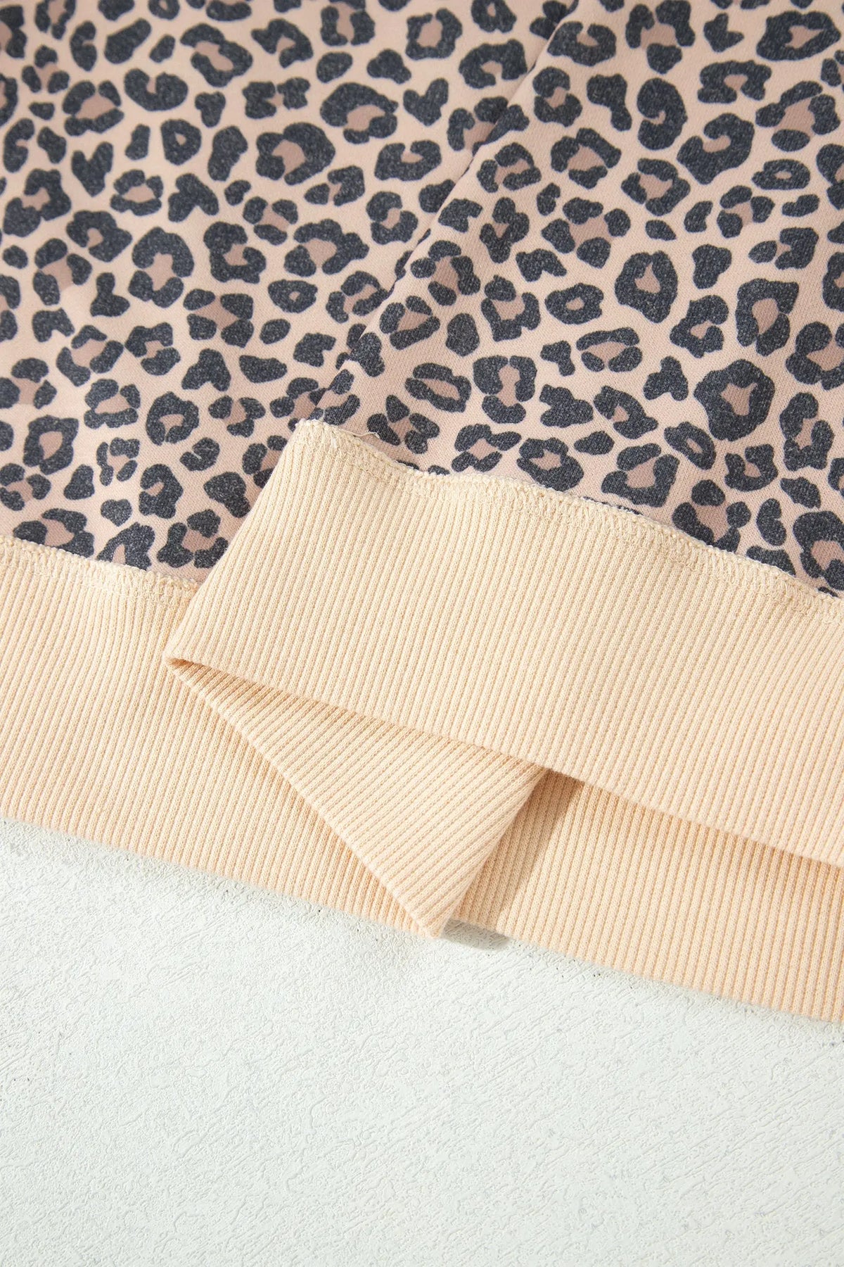 Brown Leopard Print High Neck Long Sleeve Ribbed Cuffs Hem Sweatshirt
