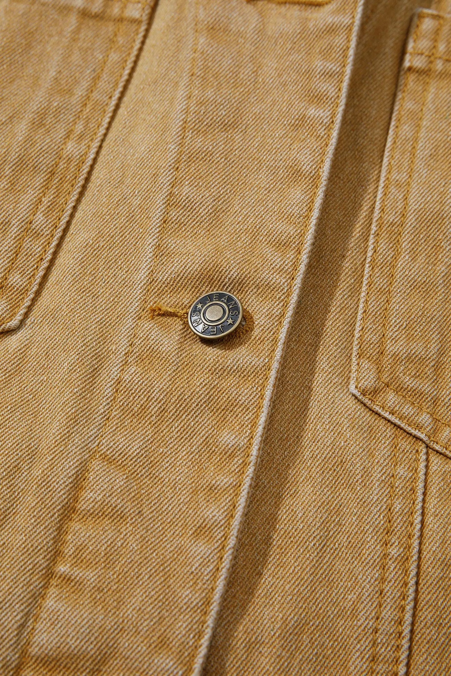 honey gold Metal Button Front Long Sleeve Collar Denim Jacket