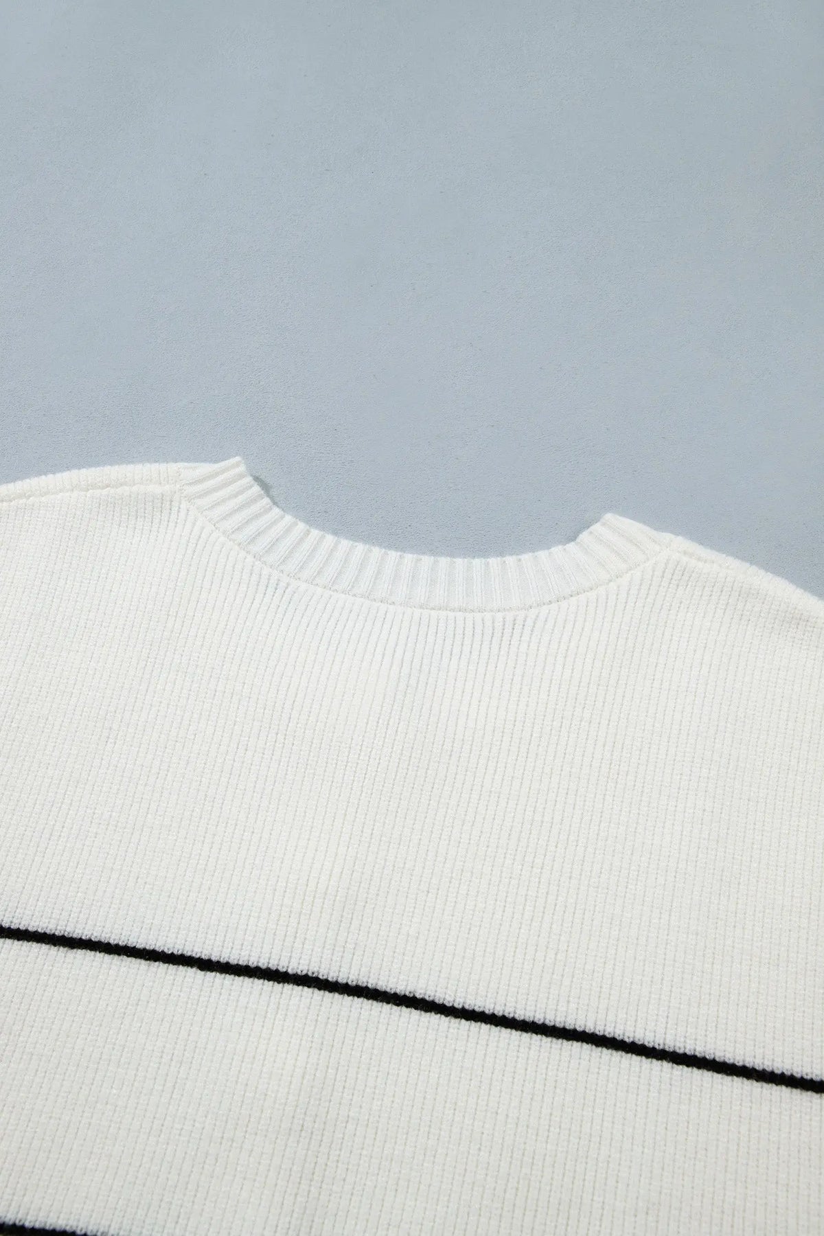 White Stripe Short Sleeve Button Front Shift Cardigan detail view · nz-alt-v1