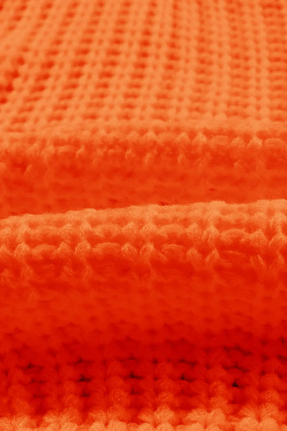 Orange Ribbed Knit Round Neck Slouchy Chunky Sweater