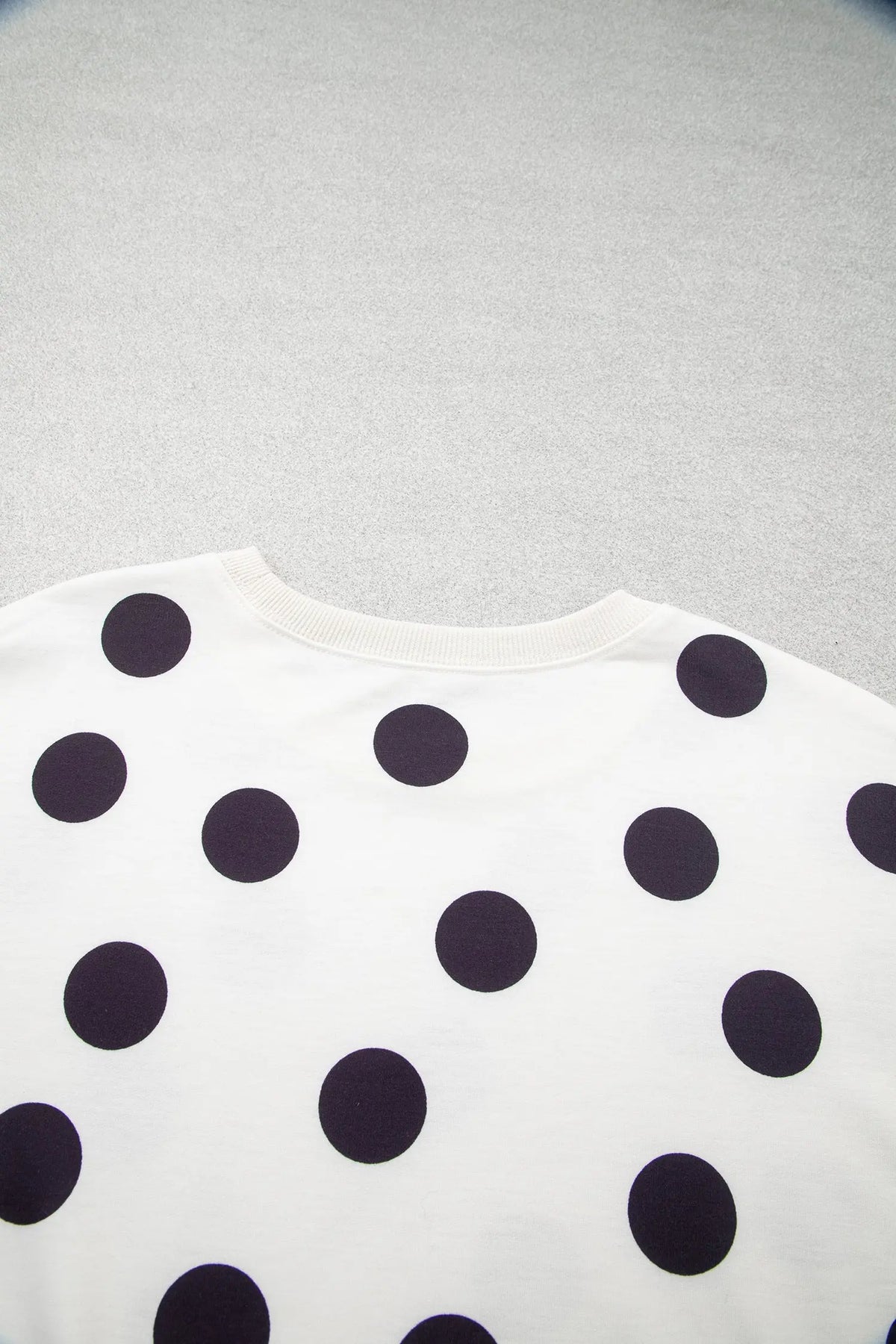 Casual Polka Dot Round Neck Pullover Sweatshirt