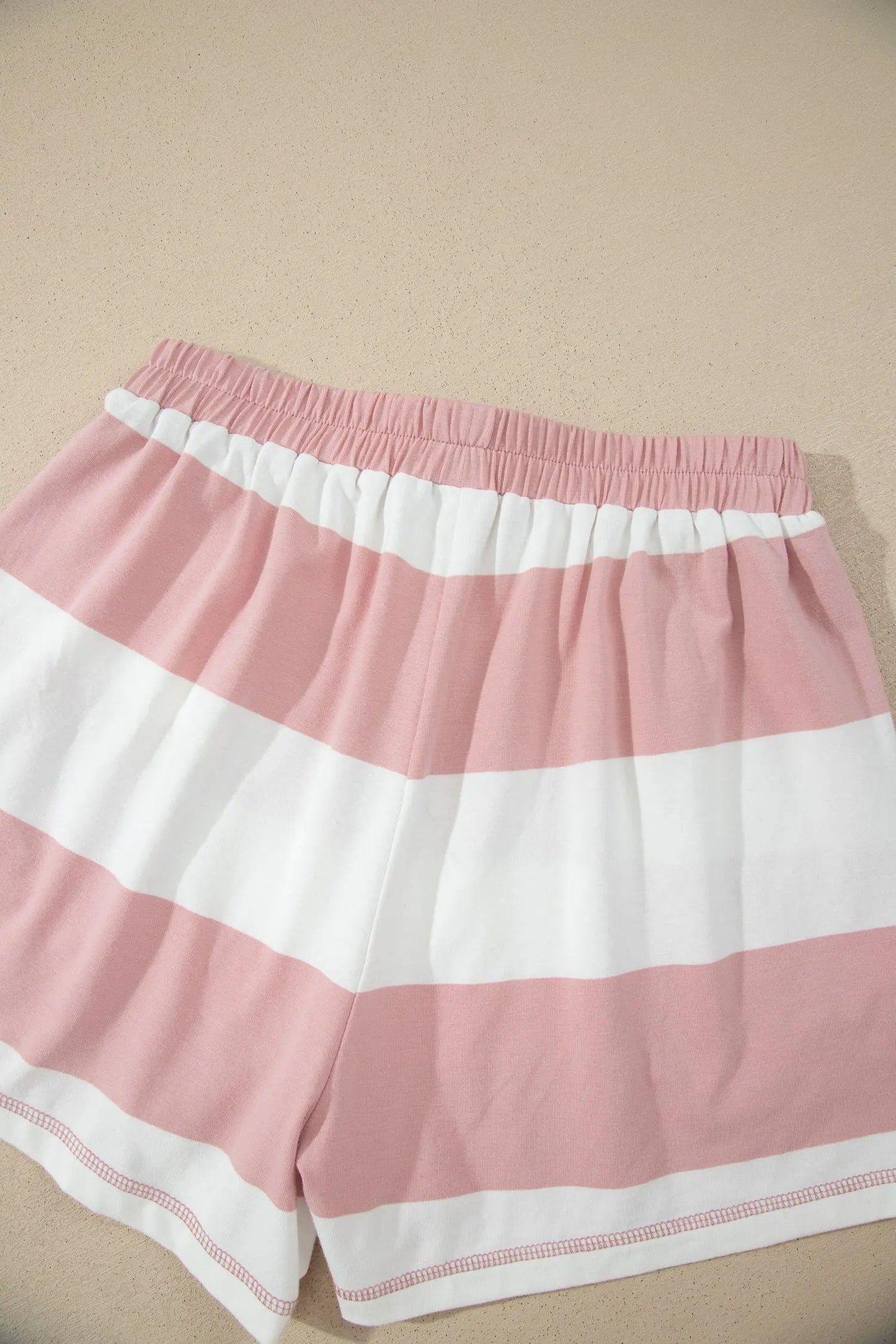 Pink Stripe Half Zip Bracelet Sleeve Top Casual Short Set