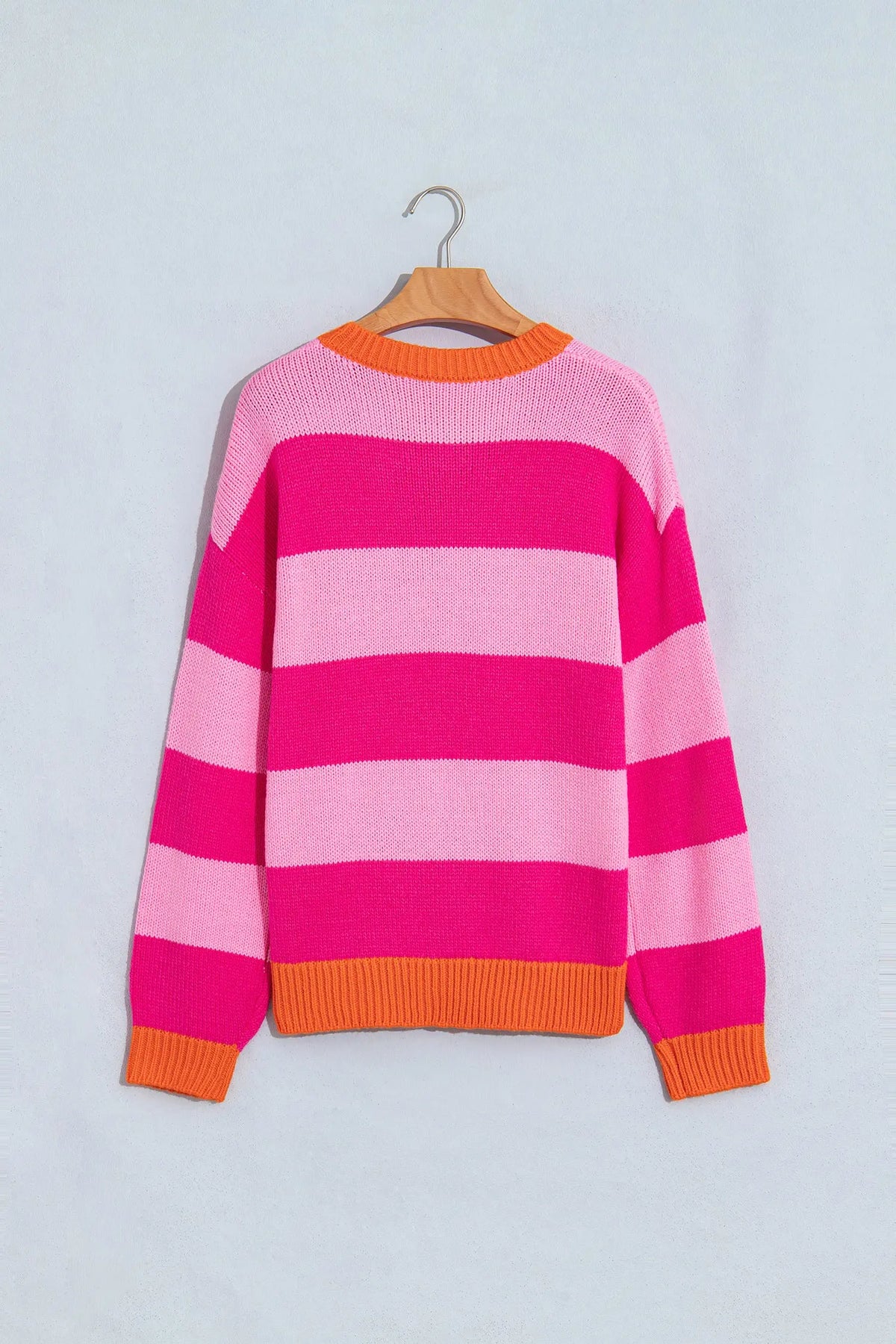 Rose Stripe Casual Colorblock Knit Drop Shoulder Relaxed Sweater