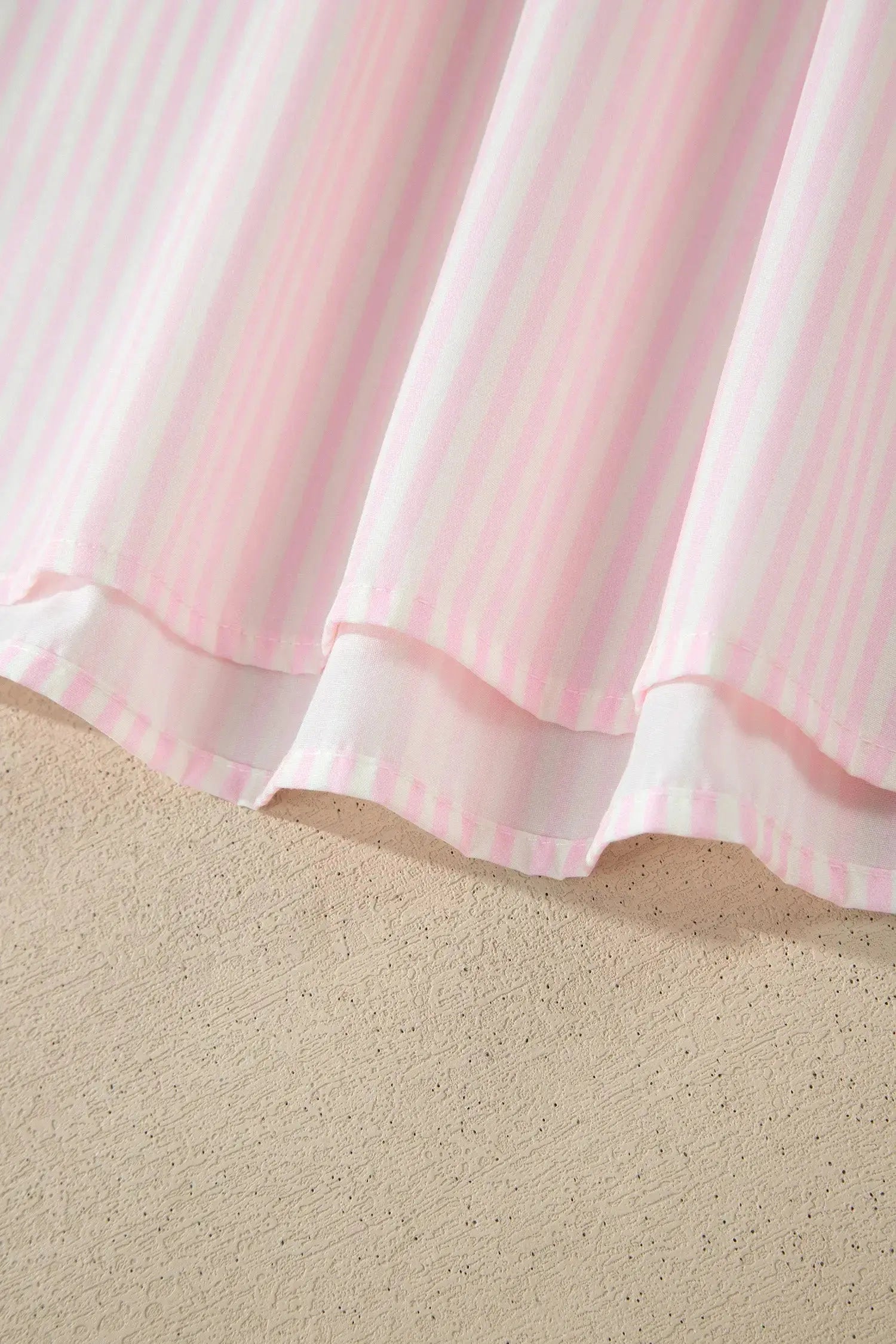 Pink Stripe Contrast Trim V Neck Flutter Sleeve Blouse - Blouses & Shirts