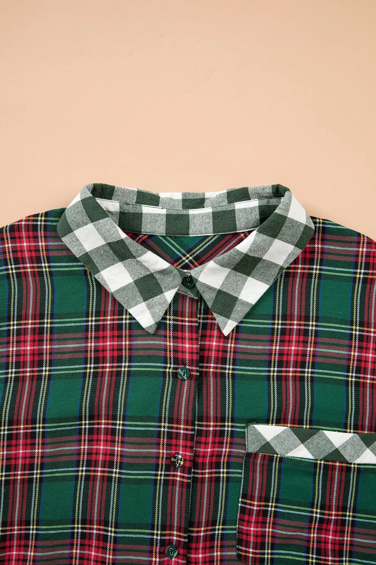 Green Plaid Long Sleeve Shift Plus Size Shirt