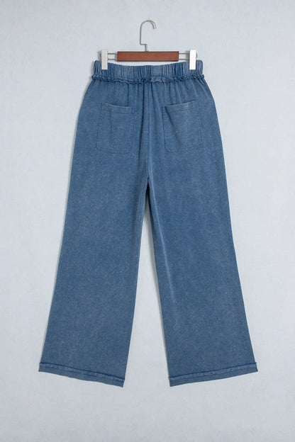 Ashleigh Blue Mineral Wash Seam Detail Flare Leg Drawstring Pants