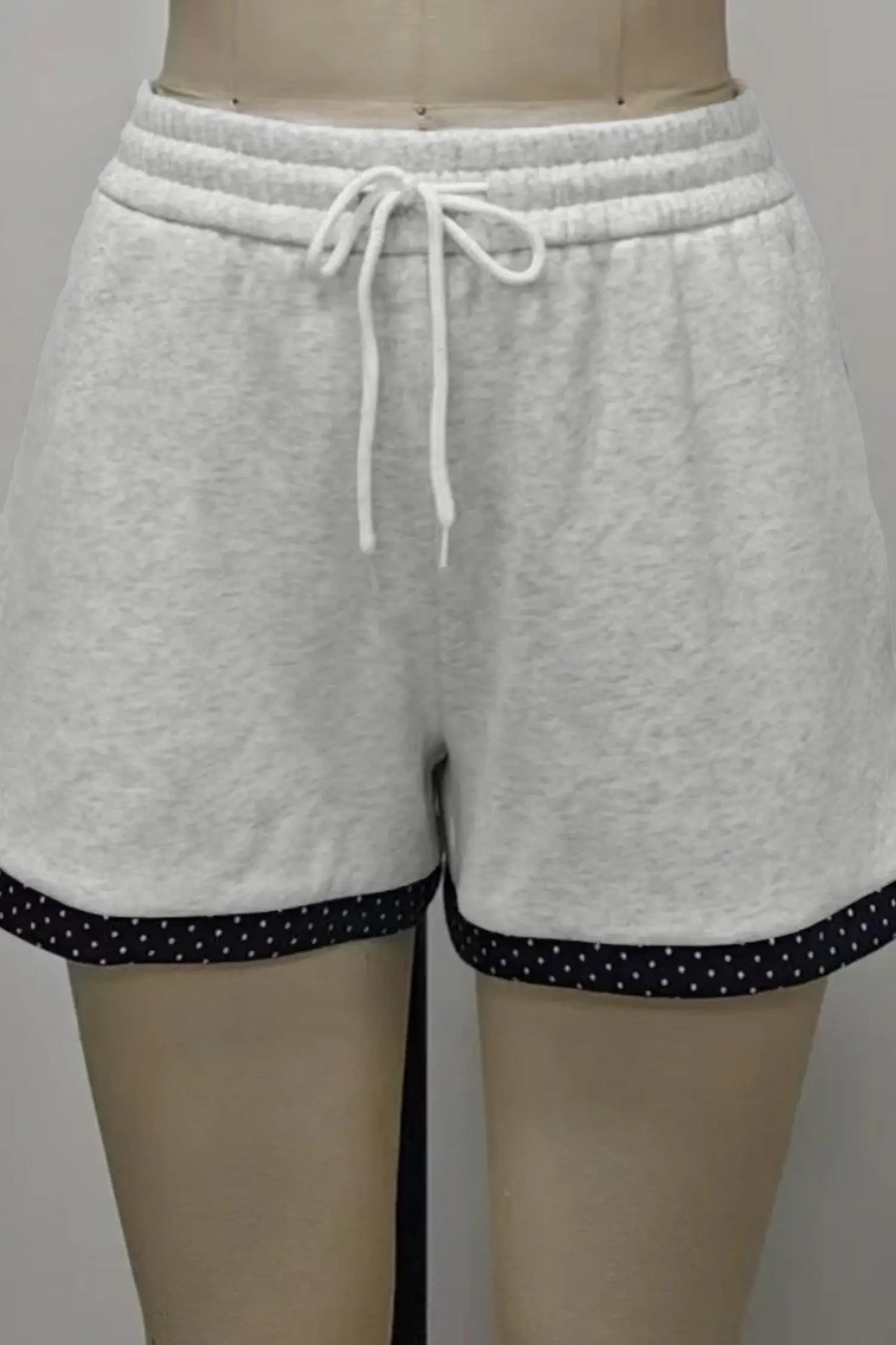 Light Grey Polka Dot Patchwork Mock Neck Pullover Casual Shorts Set