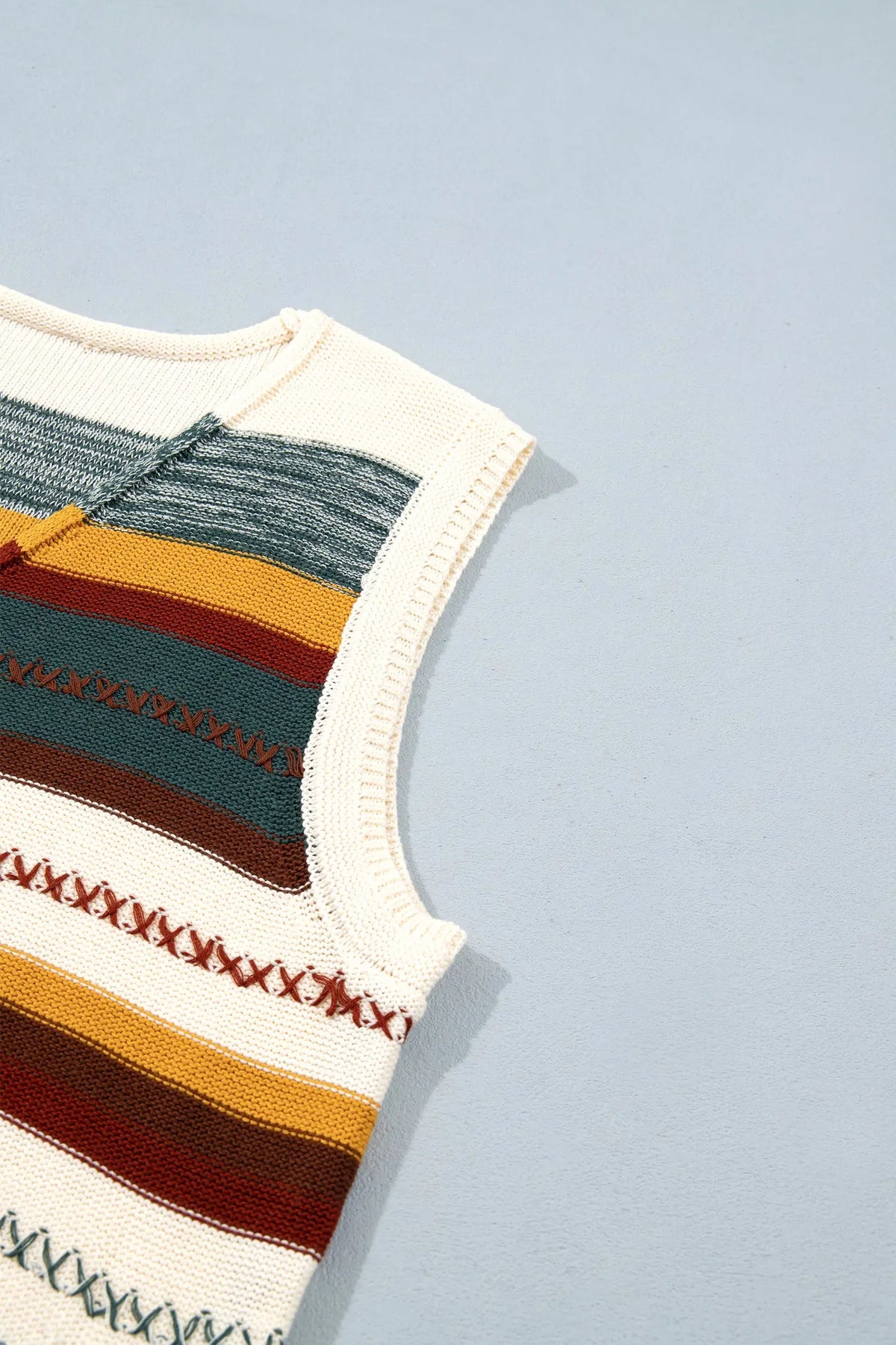 Multicolour Striped Button Front Sleeveless Knit Regular Fit Sweater Vest