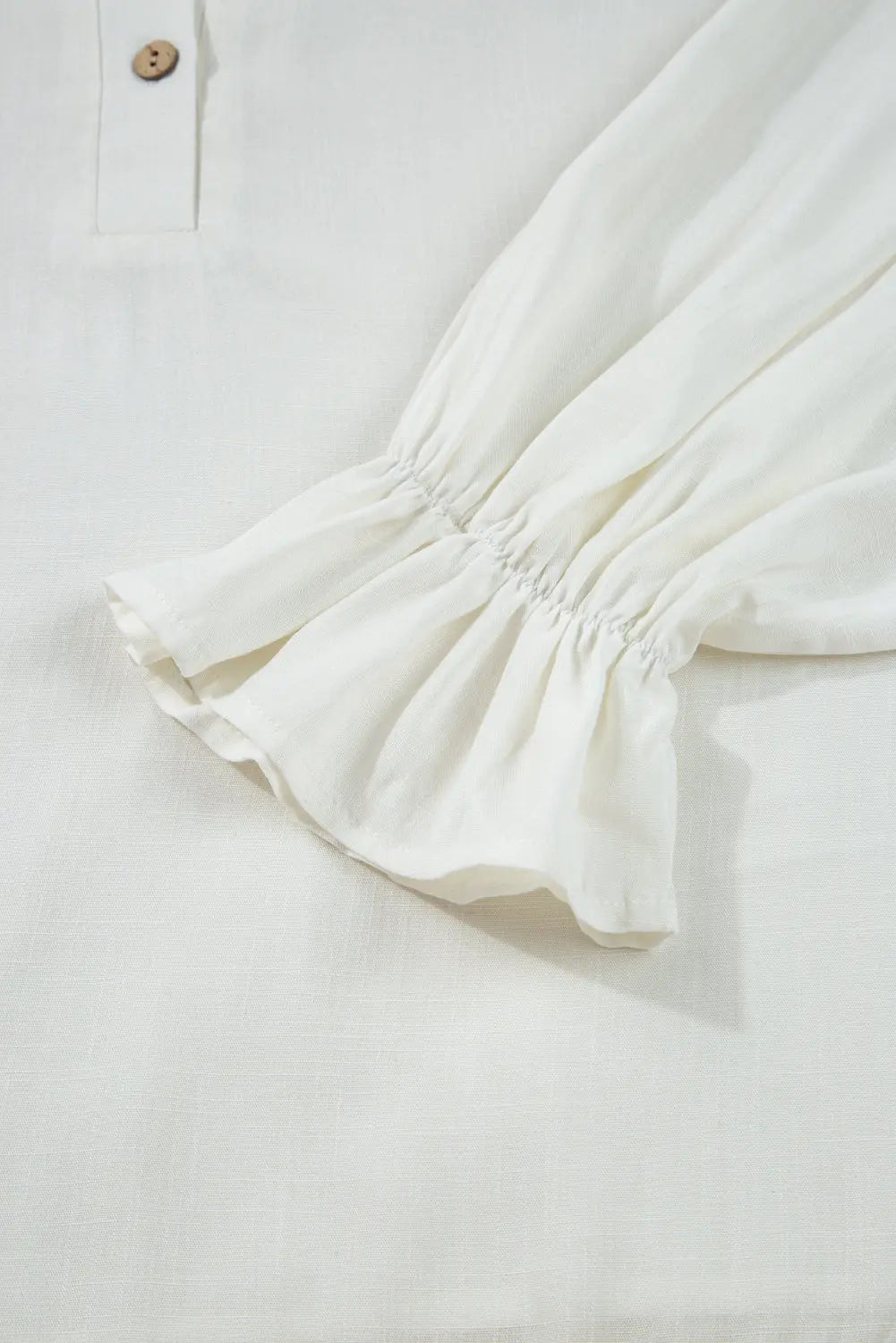 White Ruffle Elastic Cuffs Puffy Long Sleeve Button Down Shirt