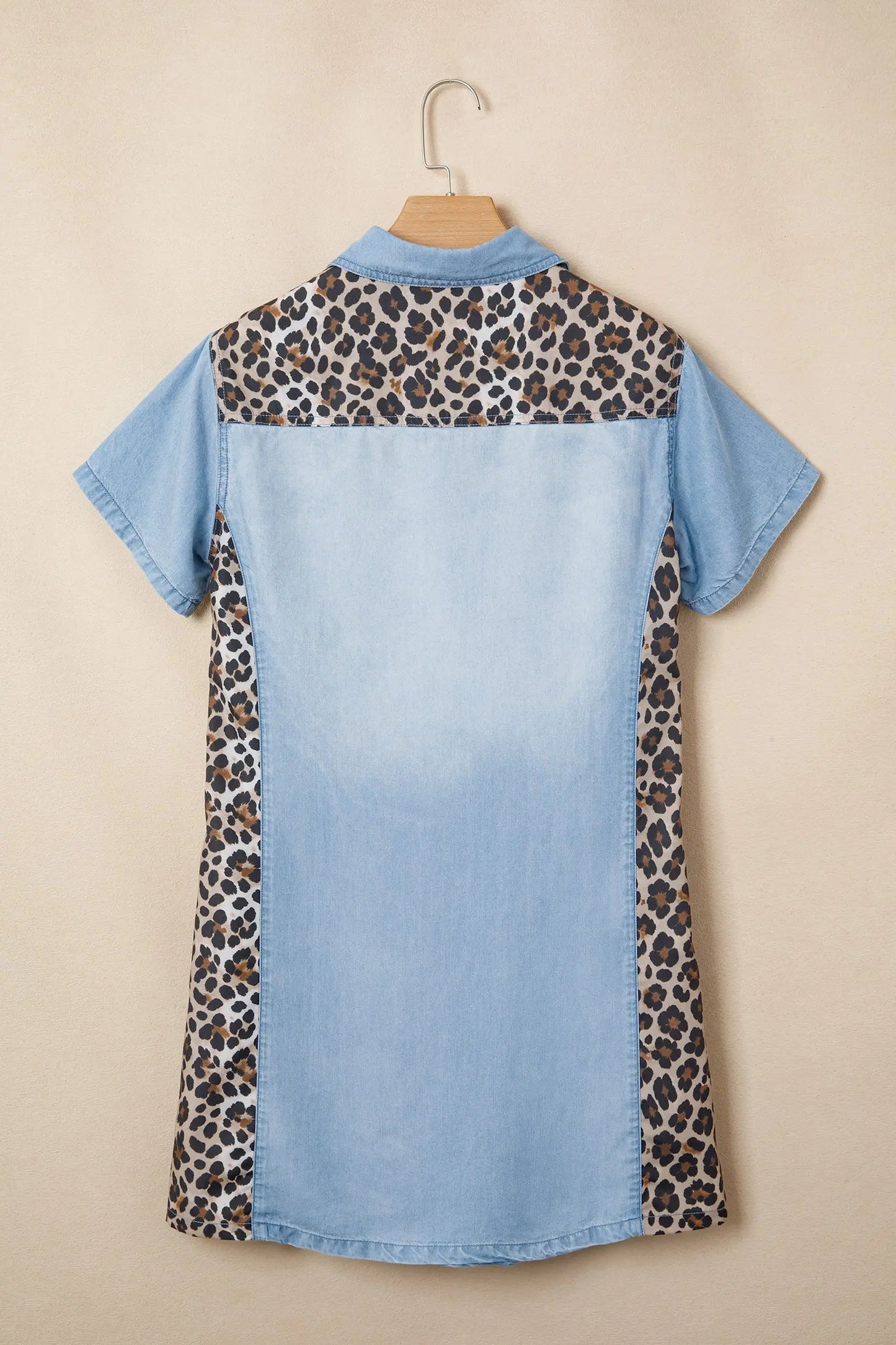Myosotis Denim Color Block Leopard Patchwork Shirt Collar T Shirt Mini Dress Dear-Lover Dropshipping