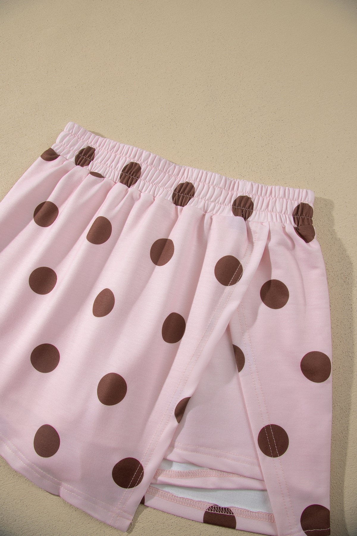 Polka Dot Long Sleeve Top Split Skort Casual 2pcs Set