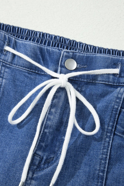 Ashleigh Blue Drawstring Waist Ankle Length Casual Jeans Regular Fit Pocket Detail Denim Pants