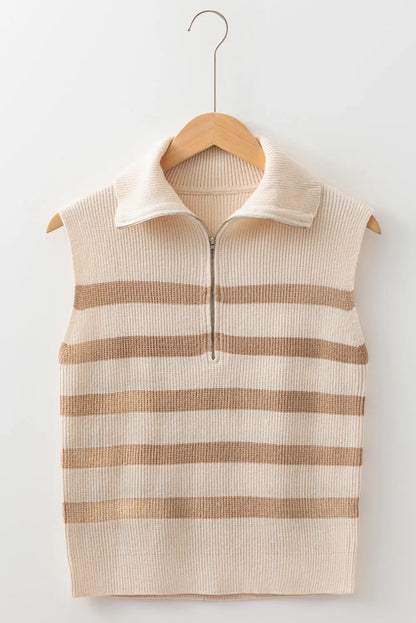 Chicory Coffee Ribbed Half Zip Collared Sweater Vest