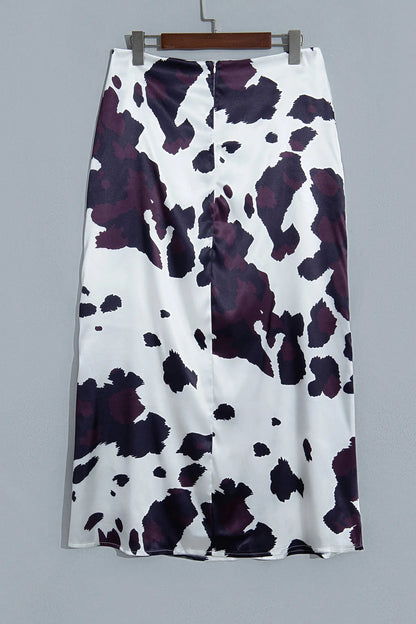 Brown Abstract Print Western Long Metal Zip-Up Waist Daily Wear Skirt