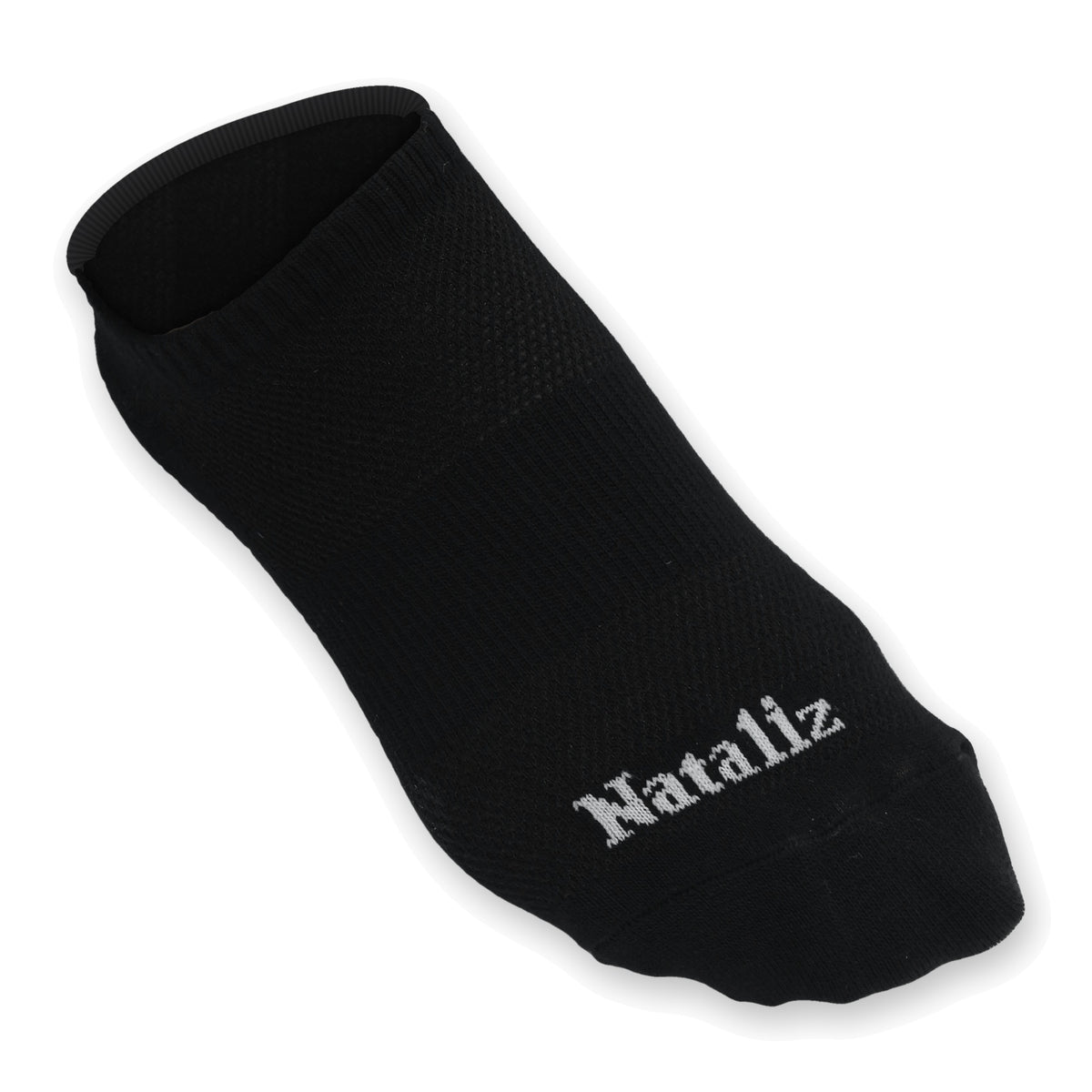 Nataliz® black low cut sock close-up, combed cotton knit with ribbed cuff