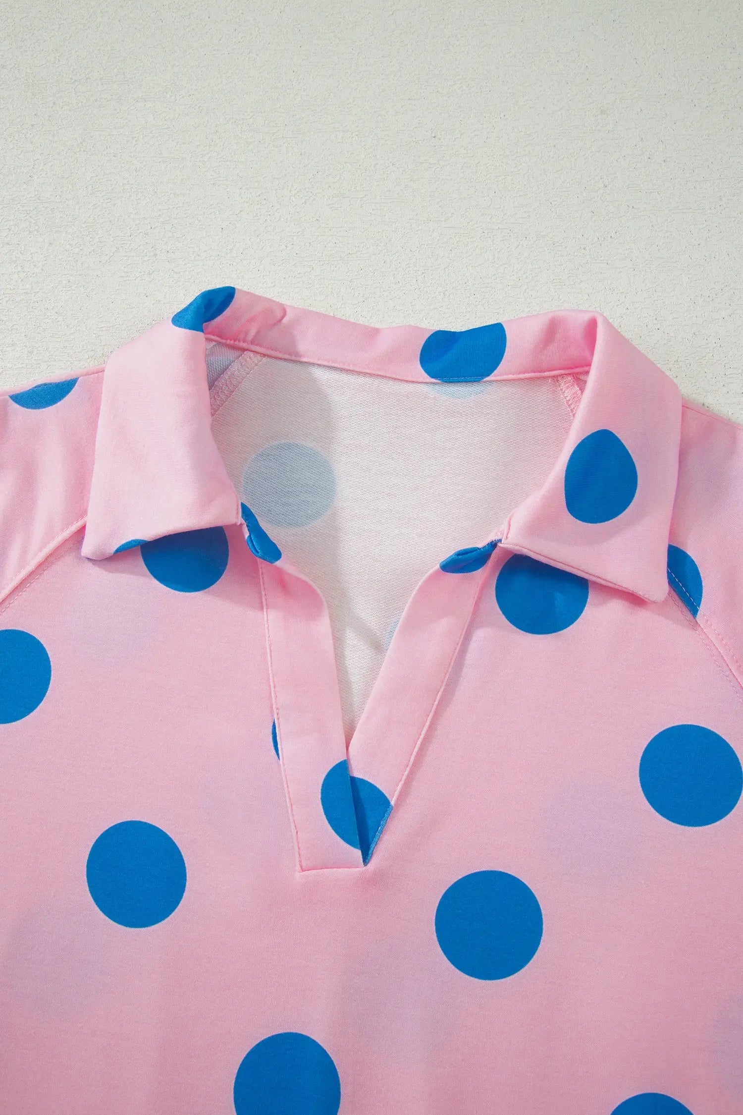 Beige Polka Dot Print V Neck Tee Short Set Nataliz