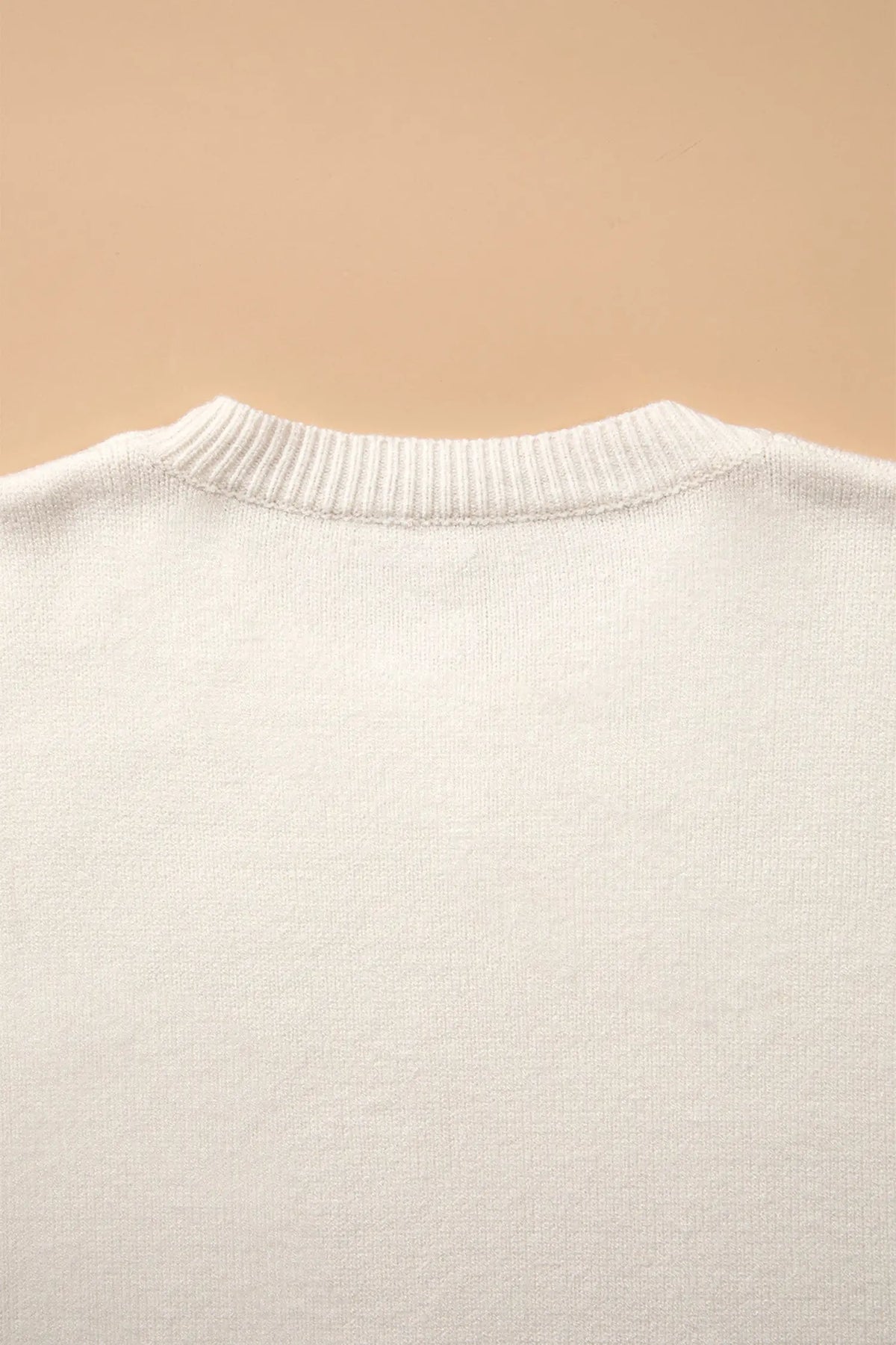 Beige Pixel Snowflake Reindeer Christmas Round Neck Casual Sweater