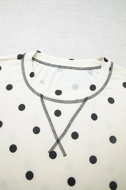 Black Polka Dot Half Sleeve Loose Top Elastic Waist Casual Pants Set