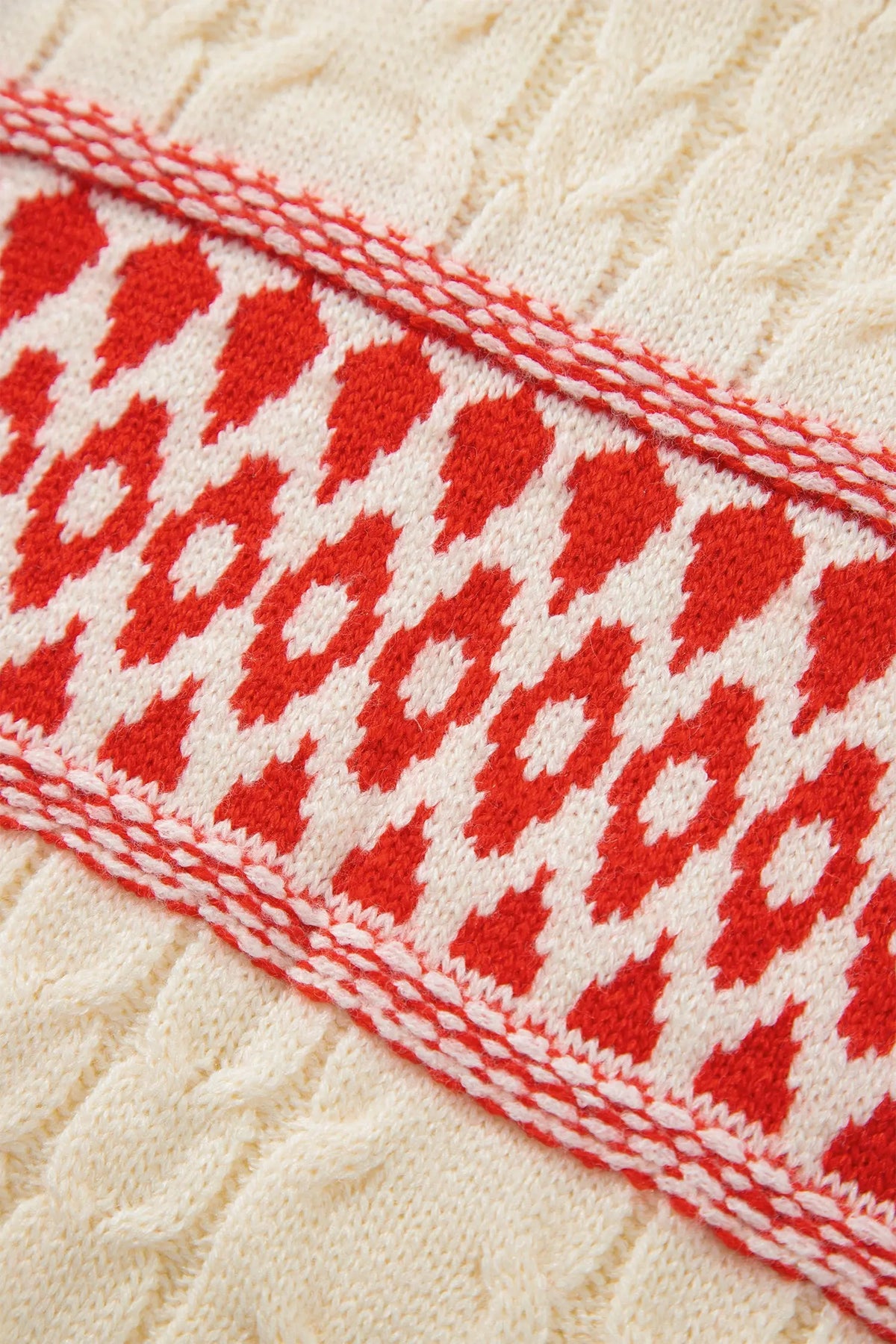 Red Western Print Round Neck Long Sleeve Shift Sweater