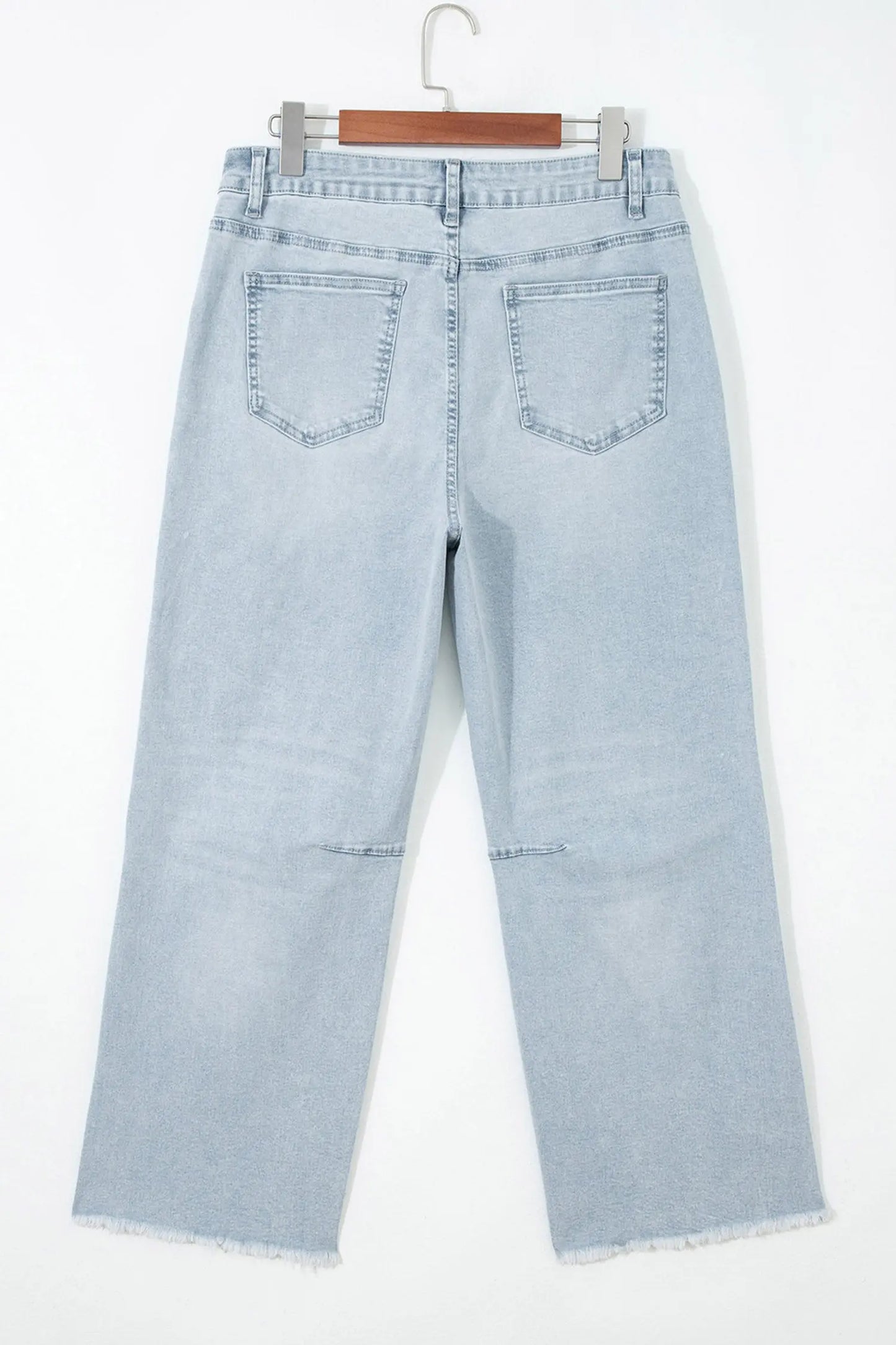 Beau Blue Sequin Rugby Pattern Raw Hem Casual Jeans