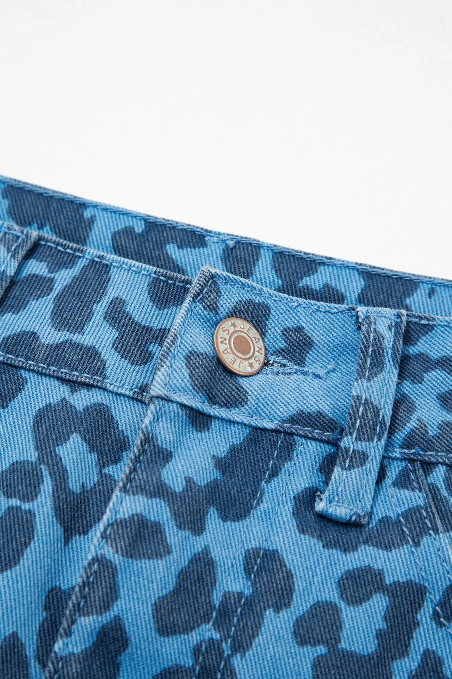 Brown Leopard Print Side Split Frayed Hem Denim Midi Skirt