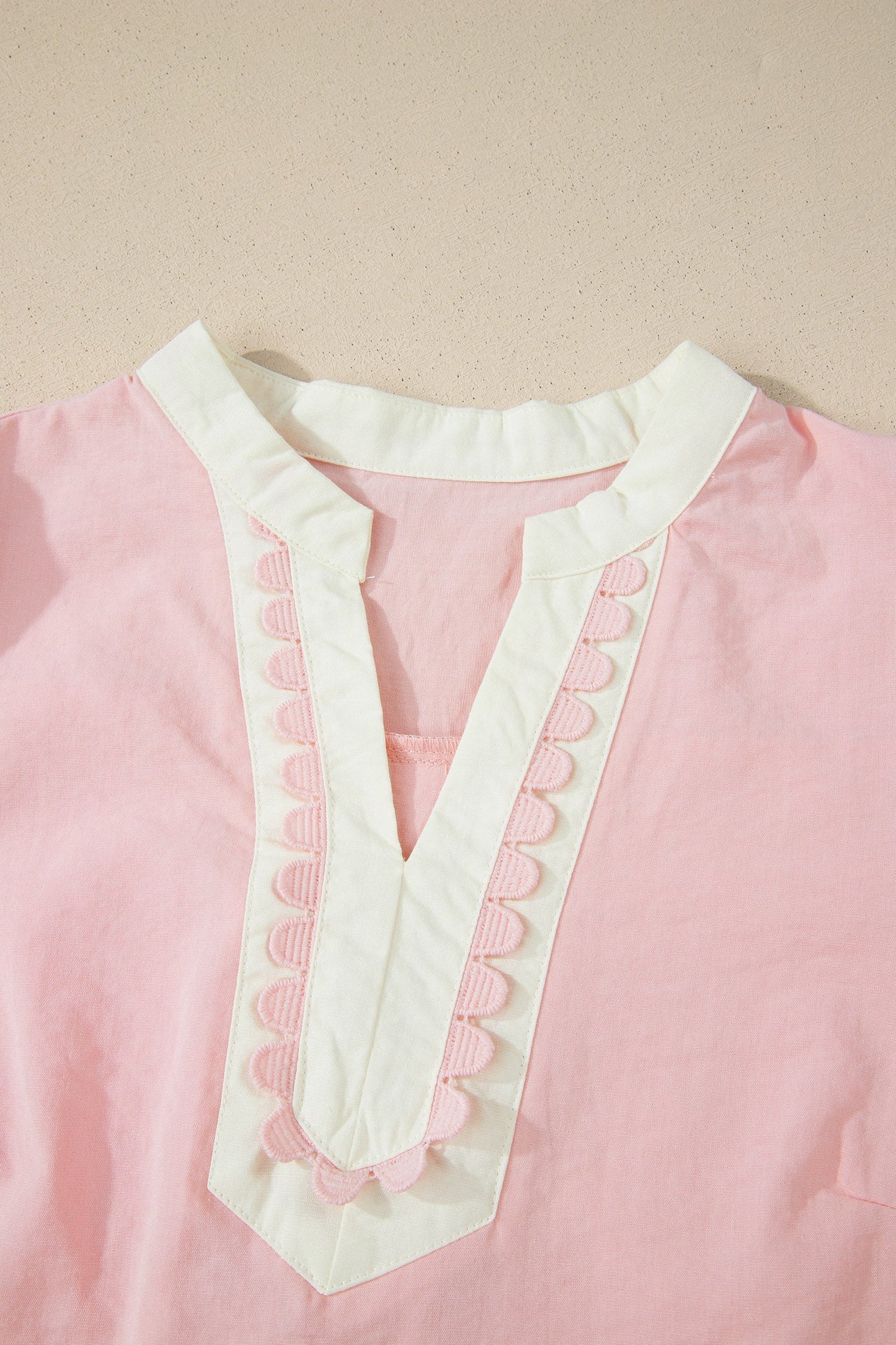 Canton Scallop Color Block Trim Puff Sleeve Mini Dress - Casual Dresses