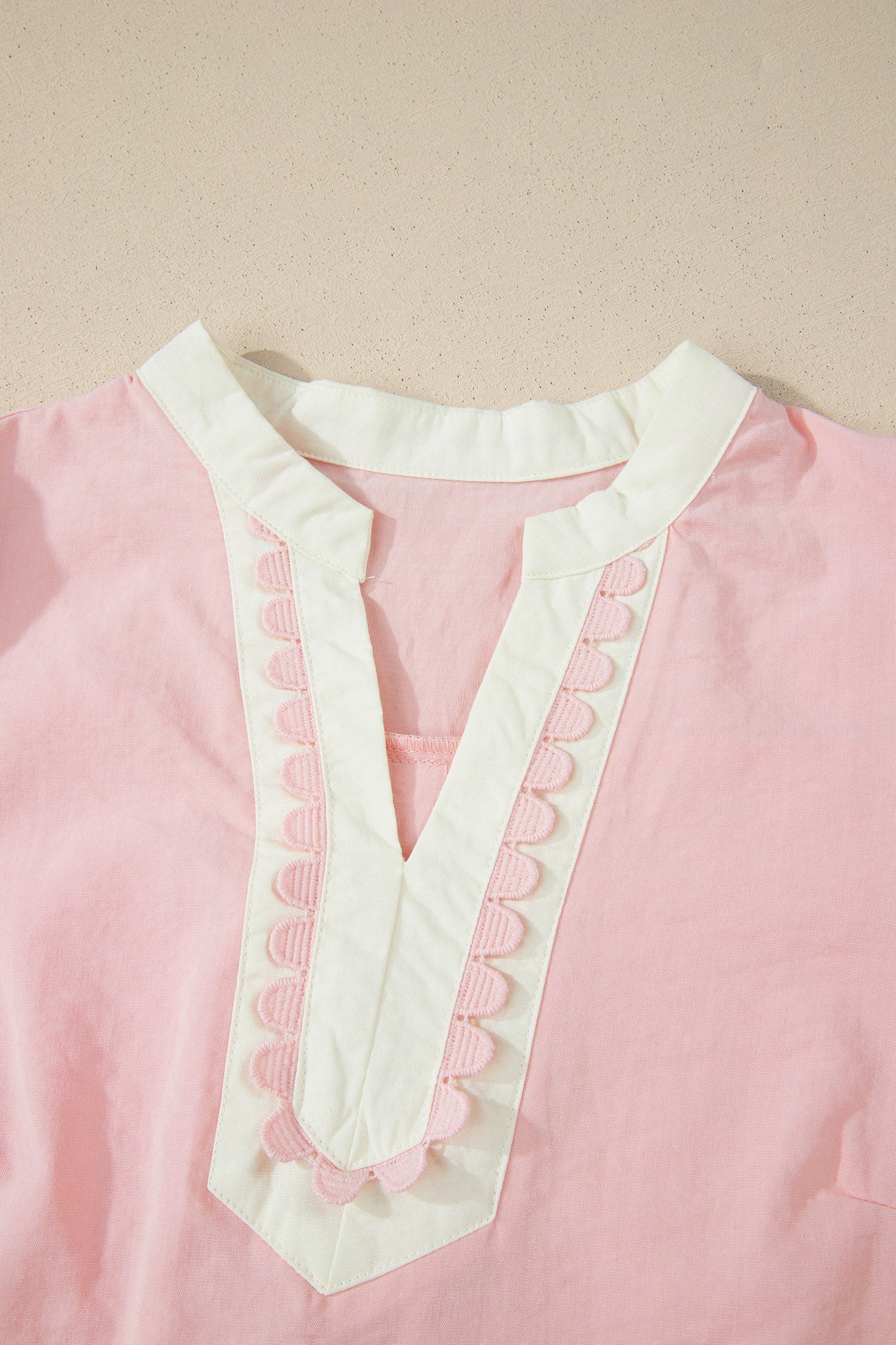 Canton Scallop Color Block Trim Puff Sleeve Mini Dress - Casual Dresses