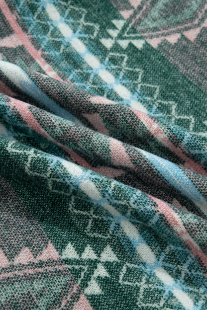 Green Geometric Print Button Front Long Sleeve Shacket
