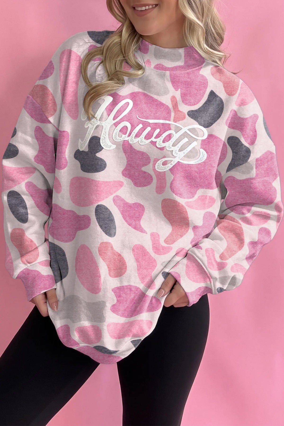 Camo Print Howdy Western Style Baggy Pullover Sweatshirt