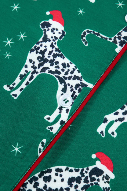 Green Long Sleeve Dog Print Two Piece Shift Lounge Set