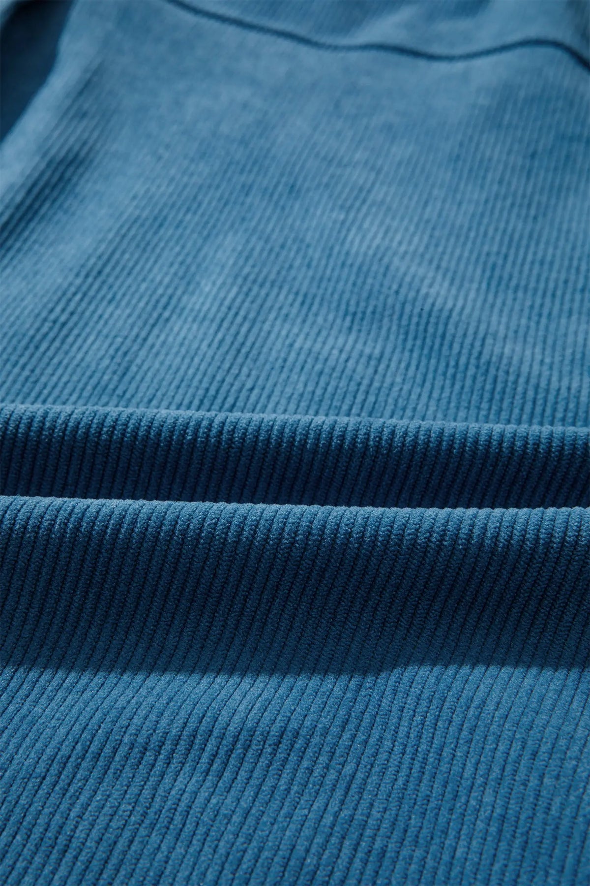 Blue Embroidered Corduroy V-Neck Long Sleeve Plus Size Shirt