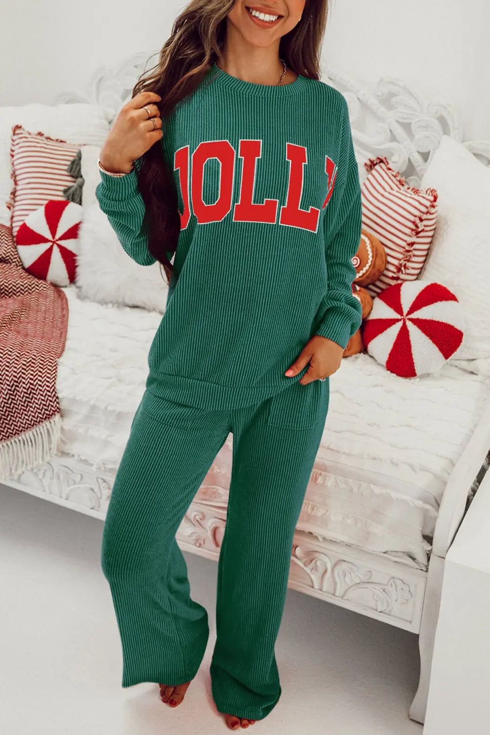 MERRY Corded Long Sleeve Top and Pockets Pants Set