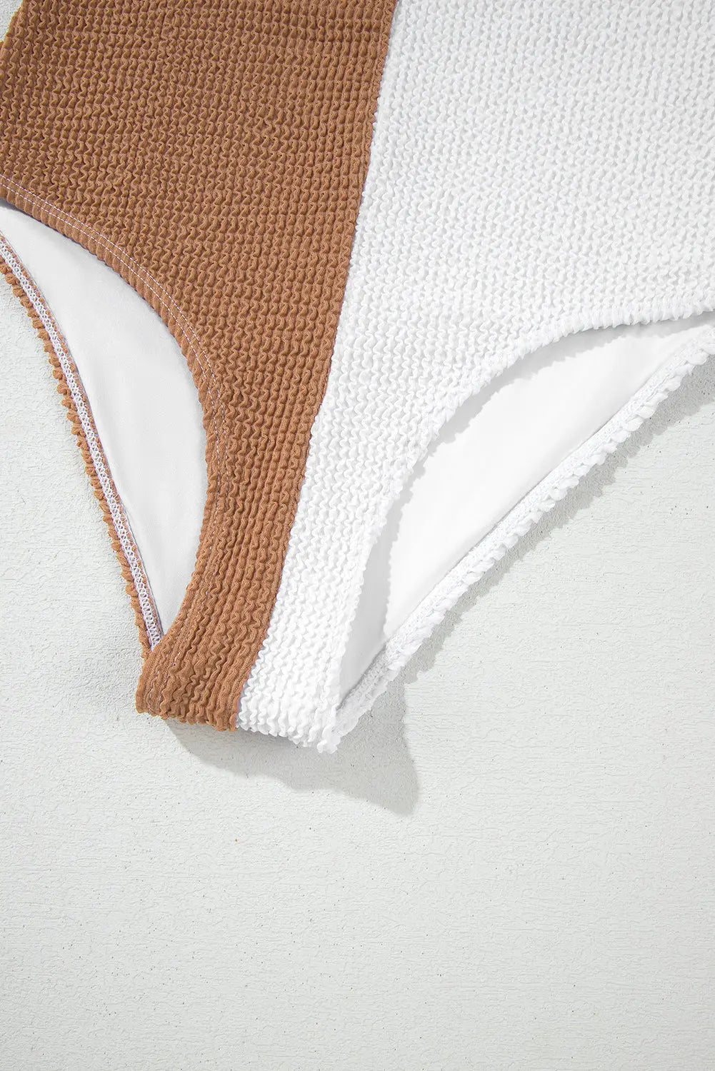 White corded colorblock square neck bikini swimsuit detail view · nz-alt-v1