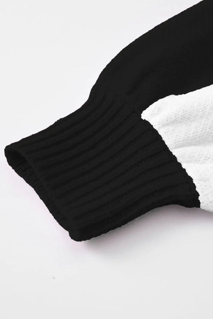 Black Checkered Bishop Sleeve Sweater
