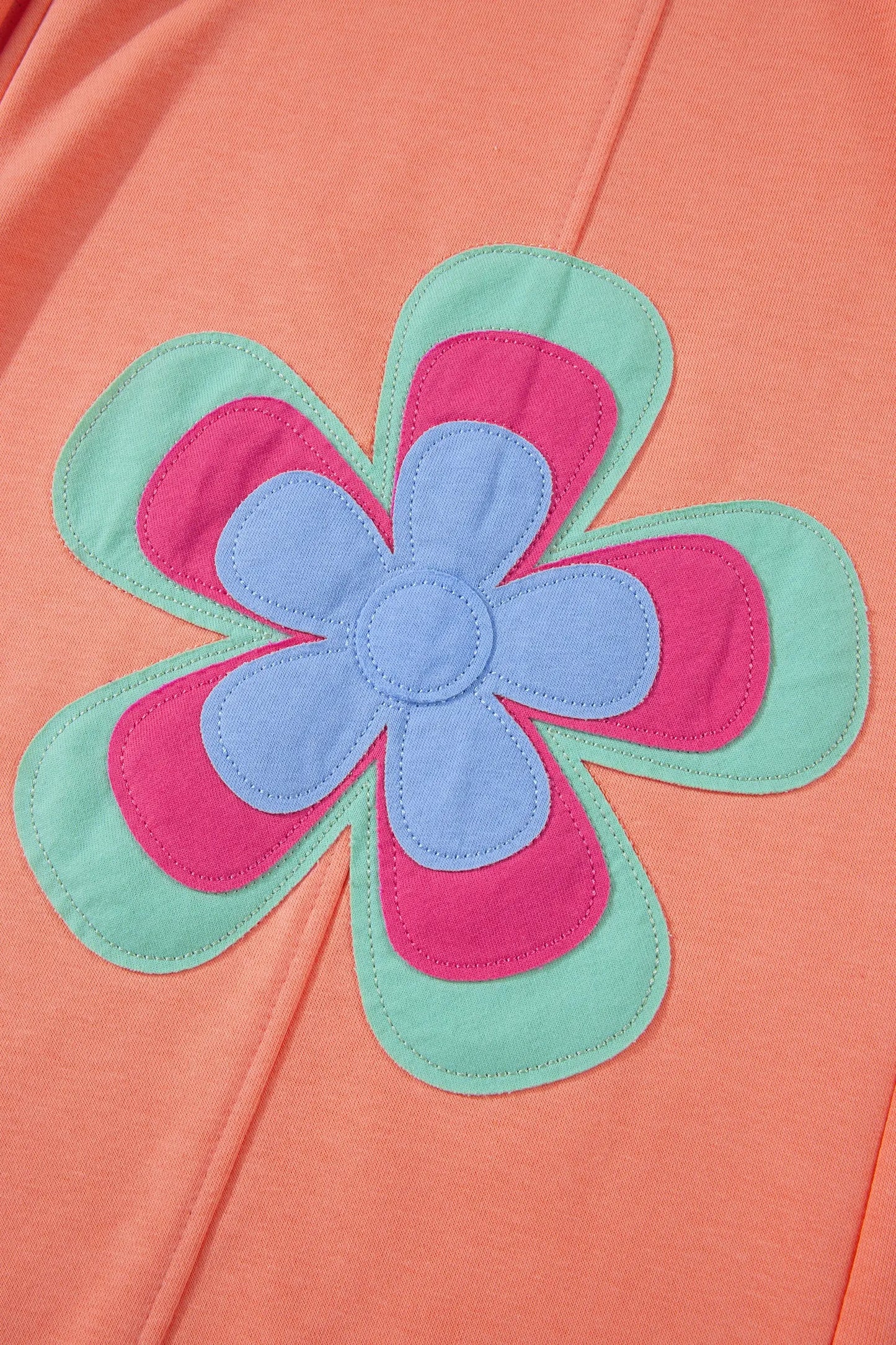 Grapefruit Orange Color Block Flower Patchwork Drawstring Contrasted Elastic Waist Wide Leg Pants Nataliz