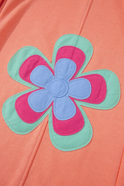 Grapefruit Orange Color Block Flower Patchwork Drawstring Contrasted Elastic Waist Wide Leg Pants Nataliz