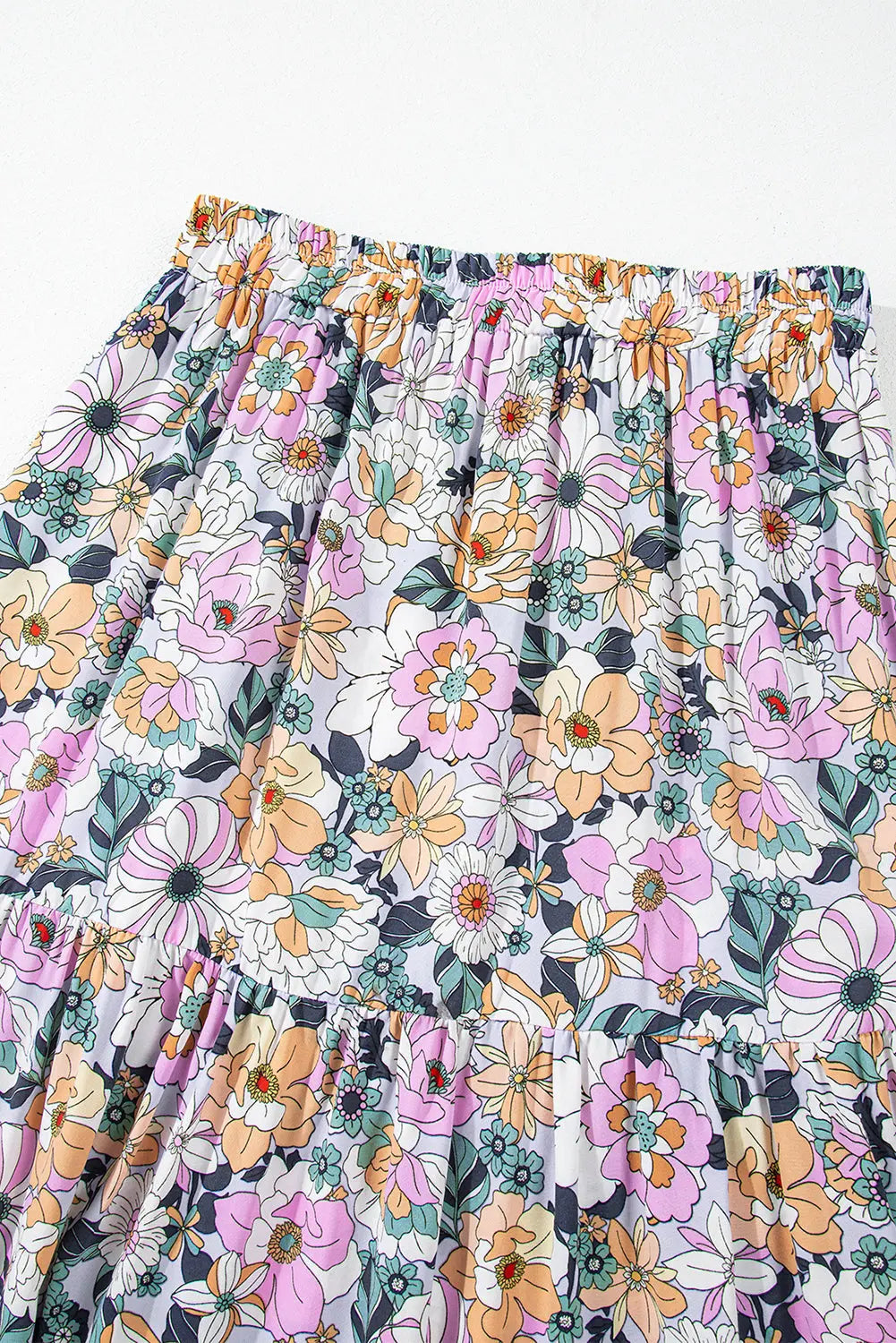 Bohemian Floral Print Tiered Maxi Skirt with Split