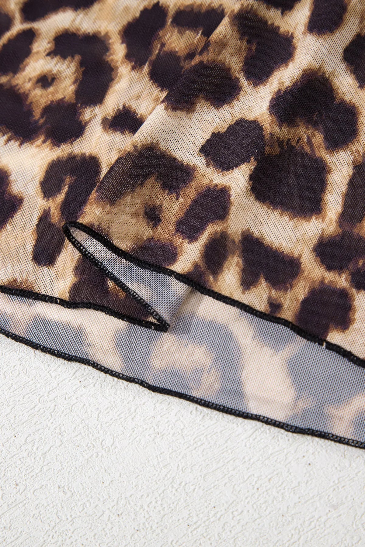 Leopard Print Slim Fit Mesh Long Sleeve Mock Neck Top detail view · nz-alt-v1