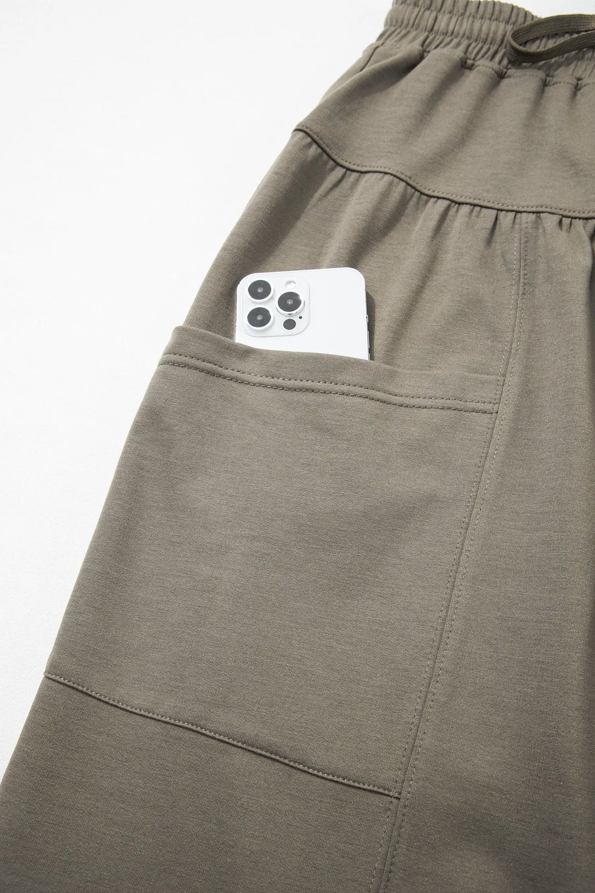 Dirty blue Elastic Waist Drawstring Wide Leg Full Length Pants