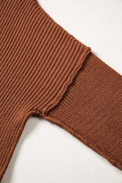 Chestnut Long Sleeve Ribbed Knit Stand Neck Regular Fit Sweater