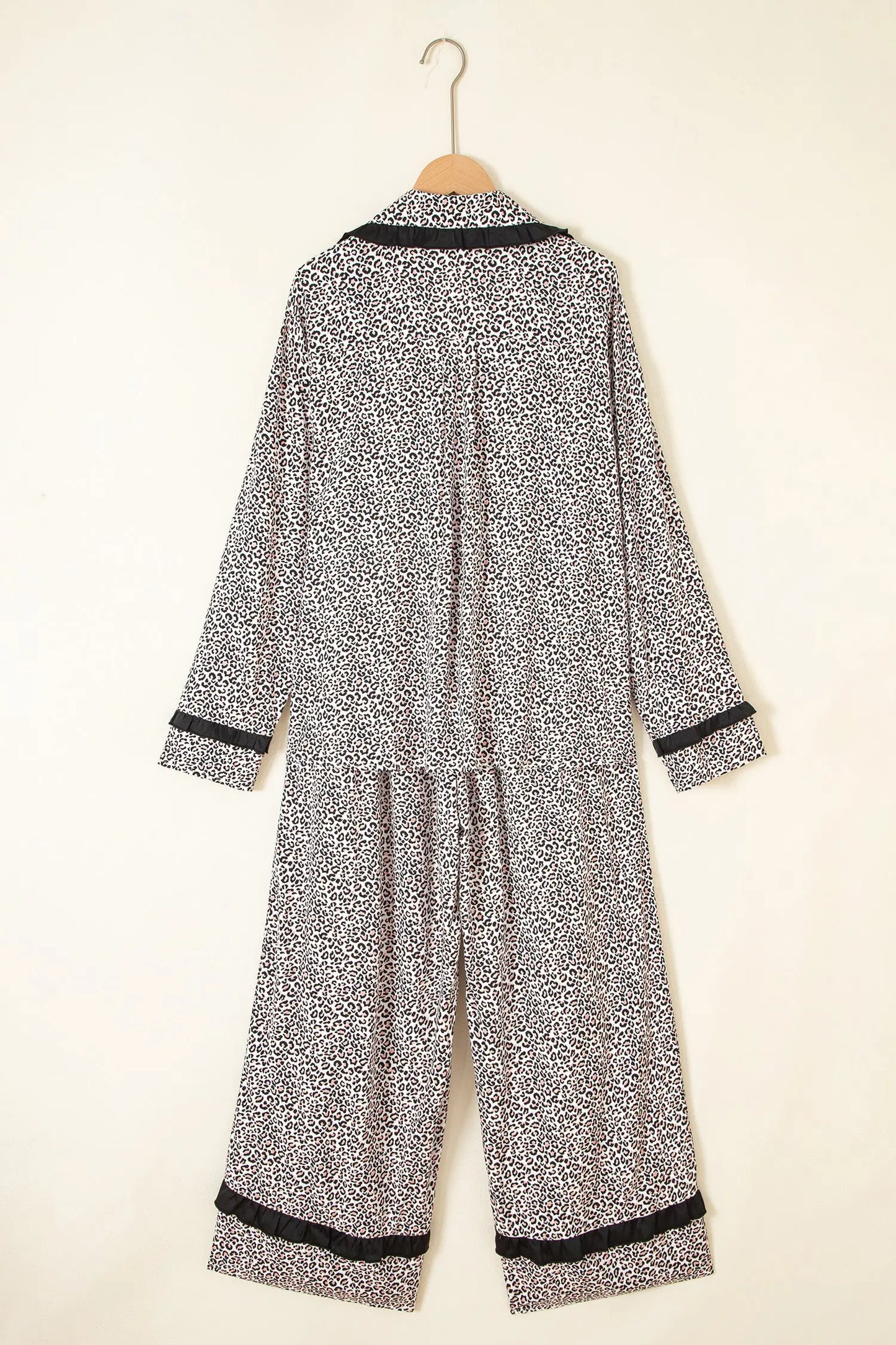 Brown Leopard Print Bow Knot Patchwork Long Sleeve Lounge Set